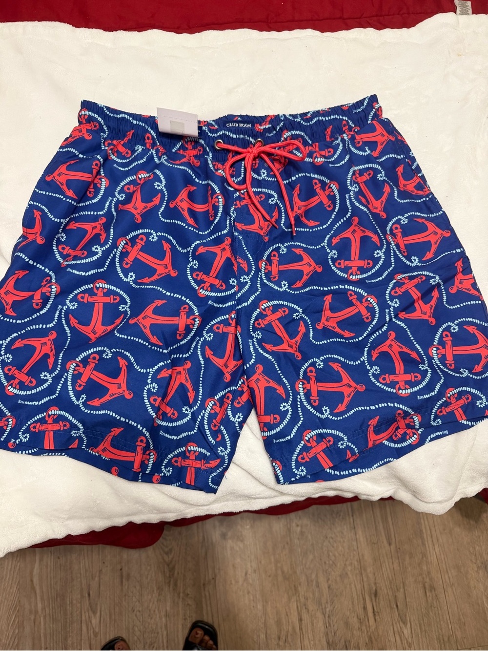 Club Room Blue Swim Trunks with Red Anchor Print